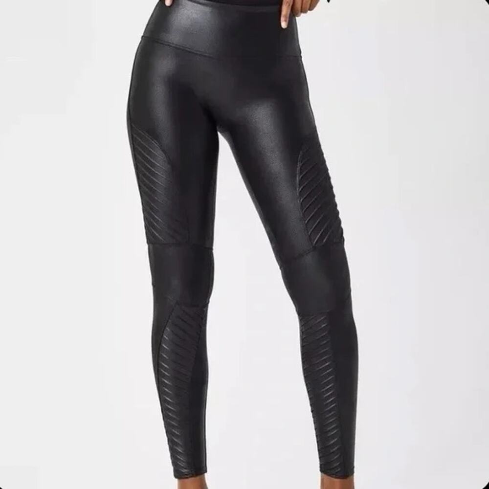 Spanx Black Faux Leather Moto Ankle Leggings 20136R Size Medium